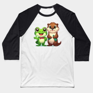 Friendly Frog & Otter Friendship Design Baseball T-Shirt